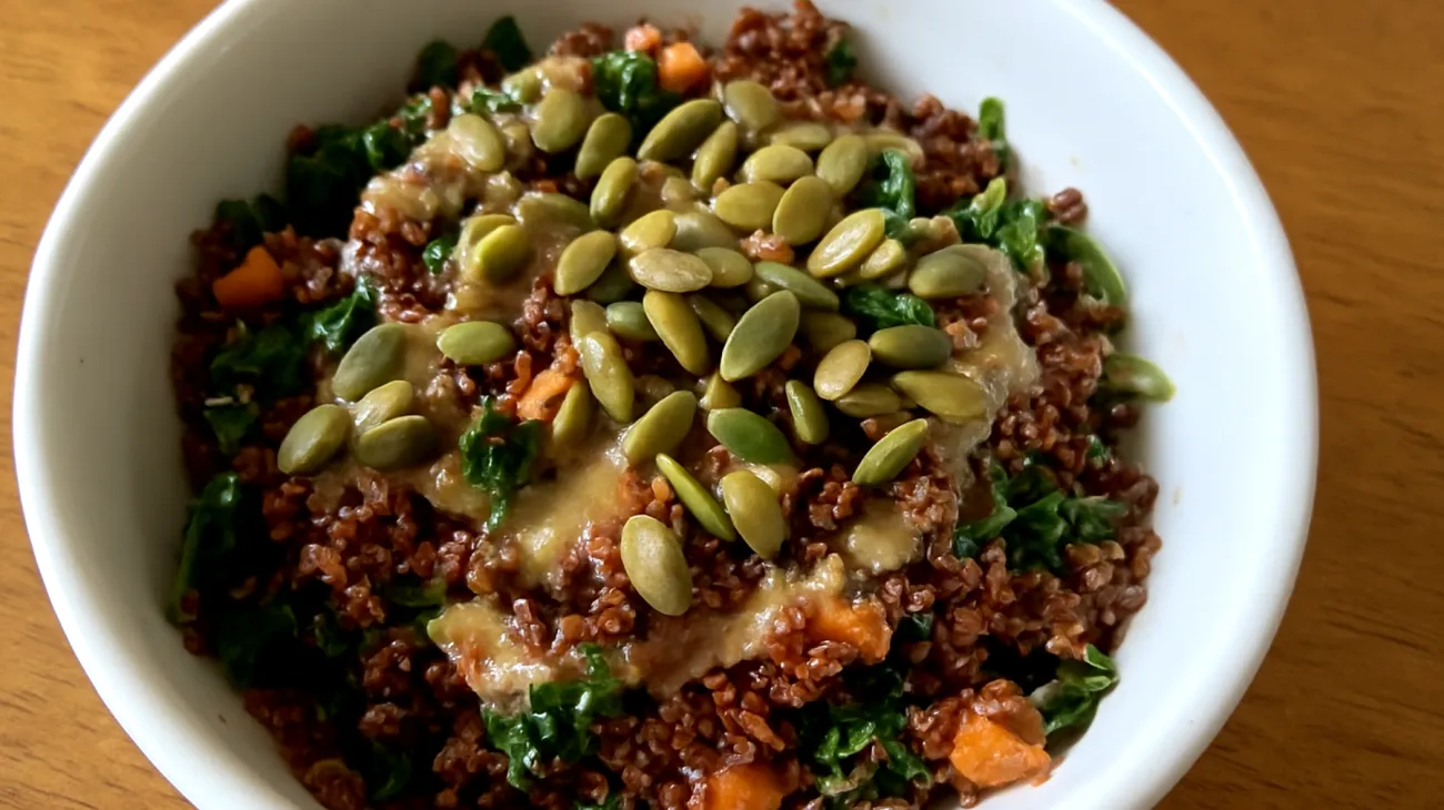 Insalata di quinoa rossa con semi di zucca e miso"
